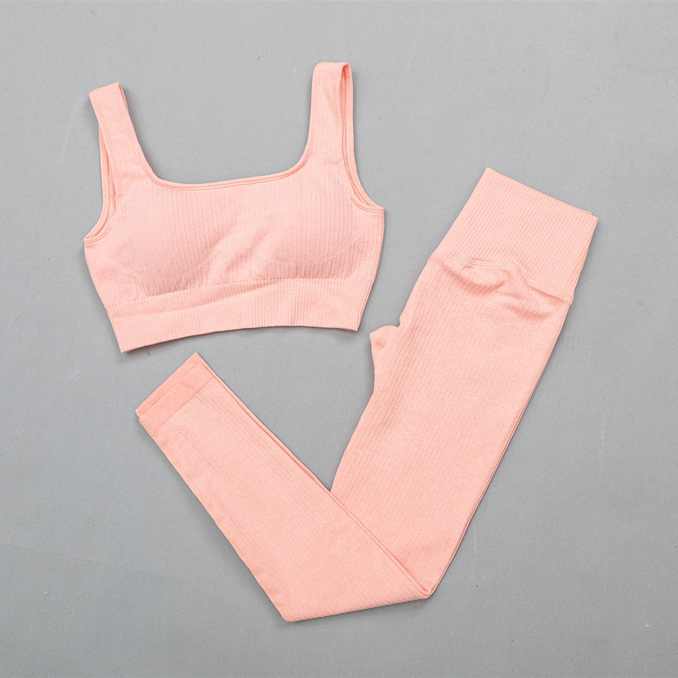 Buy bra-pants-pink 2 Pc Seamless Yoga and Sports Set  Long Sleeve Crop Top &amp; High Waist Leggings
