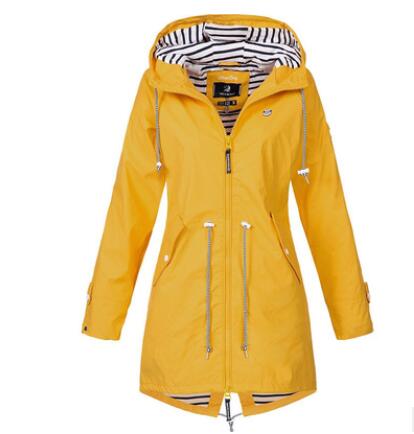 Comprar yellow Solid Color Women&#39;s Rain Jacket Coat 2021 Winter Outdoor Hiking Jackets Female Waterproof Hooded Raincoat Lady Windproof Clothes