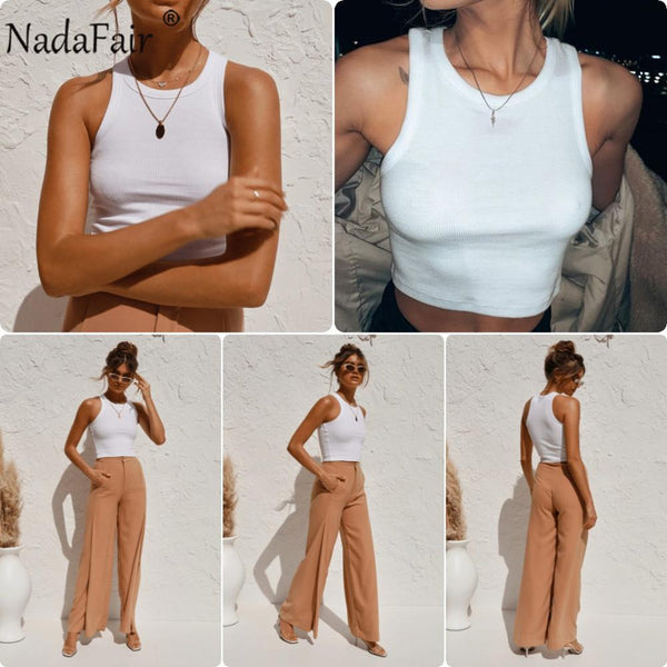 Nadafair Casual Sport Tank Tops Women Stretchy Ribber Solid