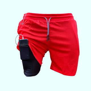 2 in 1 Training Shorts for Men double layer shorts red