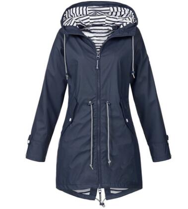Buy navy-blue Solid Colour Waterproof and Windproof Hooded Raincoat for Women