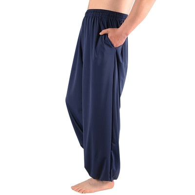 Comprar blue Customized Kung Fu Pants Nylon Wing Chun Tai Chi Clothing Martial Arts Yoga Pants men Loose самурай Wushu Artes Marcia Pants