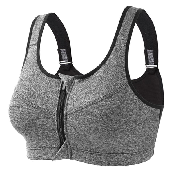 Wire free Padded Push Up Zipper Breathable Sports Bras 