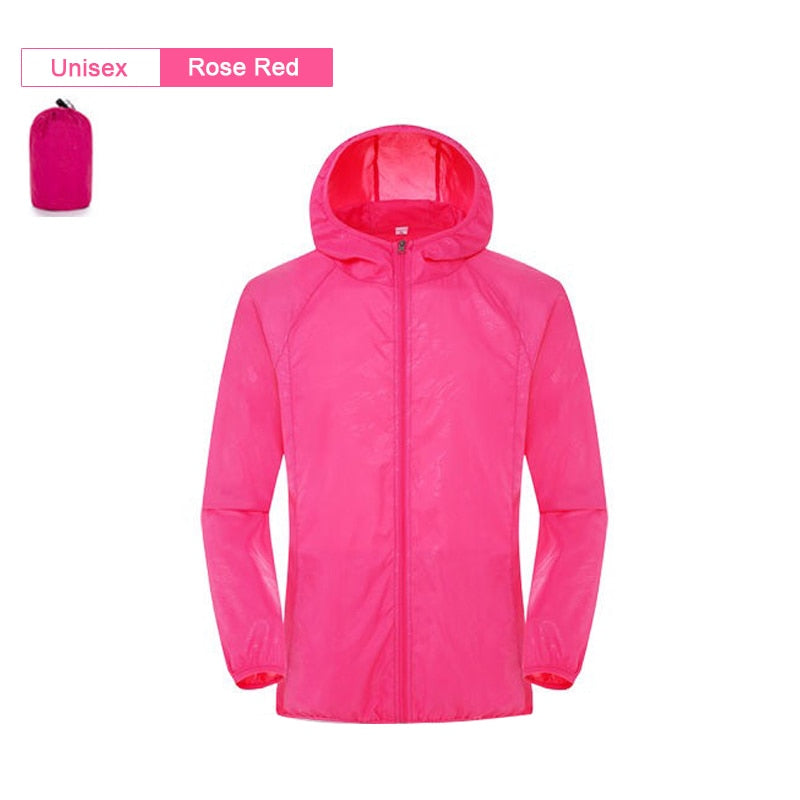 Buy unisex-rose-red Hiking Jacket Waterproof Quick Dry Camping Sun-Protective Anti UV Windbreaker