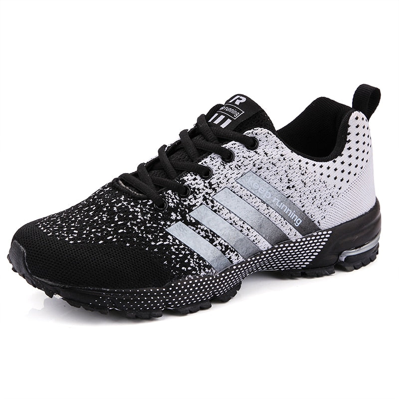 Buy black-white-8702 Lightweight Unisex Breathable Mesh Running Shoes of Multiple Colours