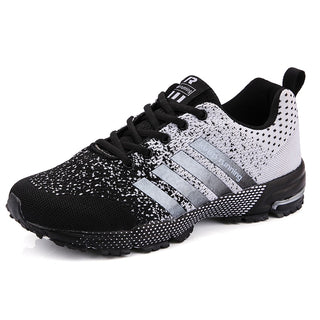 Compra black-white-8702 Lightweight Unisex Breathable Mesh Running Shoes of Multiple Colours