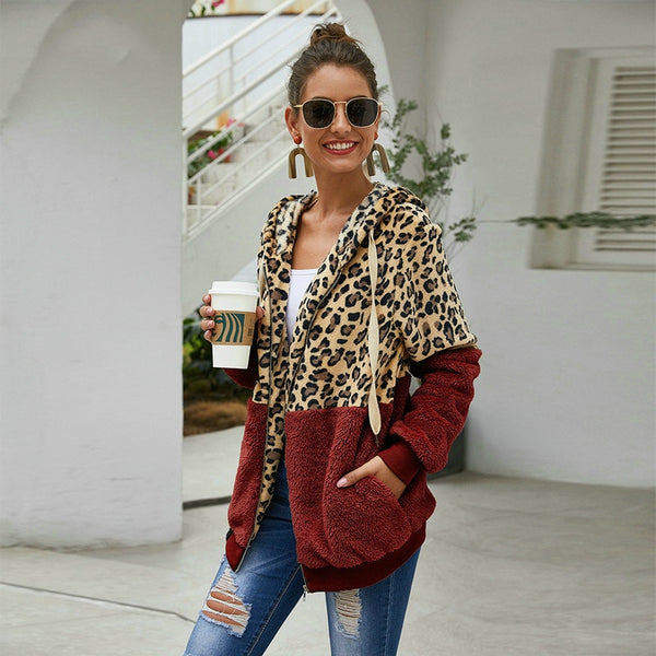 Warm Leopard pattern | long sleeve hooded Sweatshirts for Women