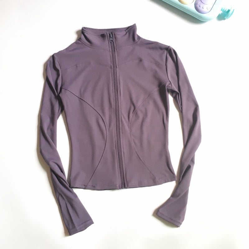 Compra purple Peeli Long Sleeve Sports Jacket Women Zip Fitness Yoga Shirt Winter Warm Gym Top Activewear Running Coats Workout Clothes Woman