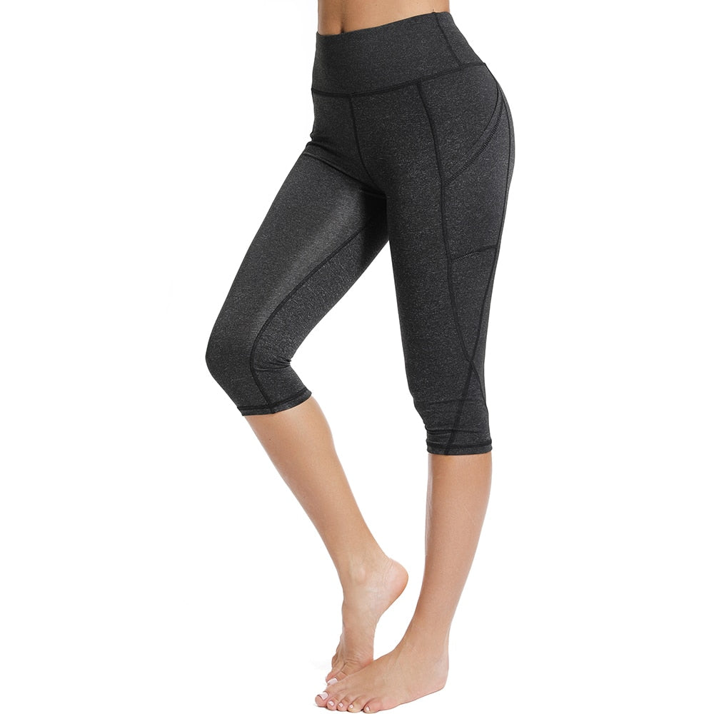Women&#39;s Sports Pants 3/4 Gym Sport Woman Tights Casual Cropped Female Leggings For Fitness Women Yoga Pants with Side Pockets