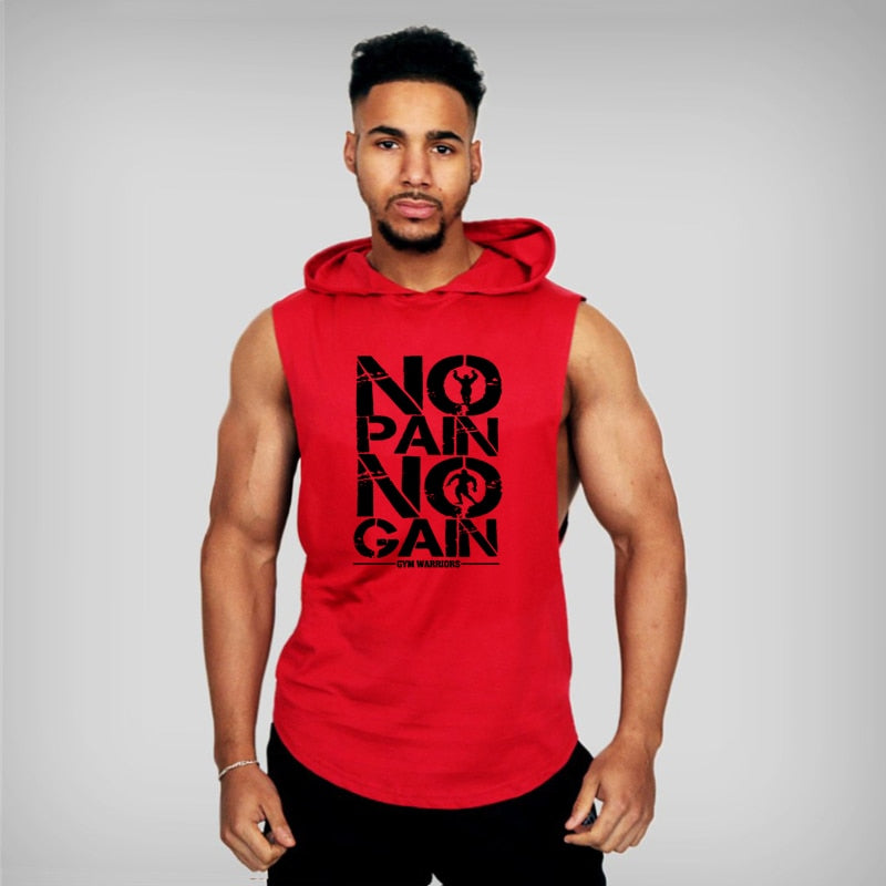 Compra red Cotton Sleeveless Hooded Tank Top