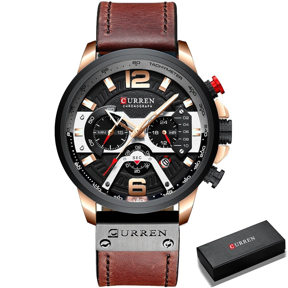 Compra rose-black-box CURREN Sport Military style Leather Wrist Watch for Men