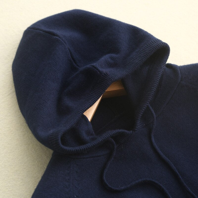 Acheter navy Woollen Long-Sleeve Pullover Loose-Fit Hoodie  for Women