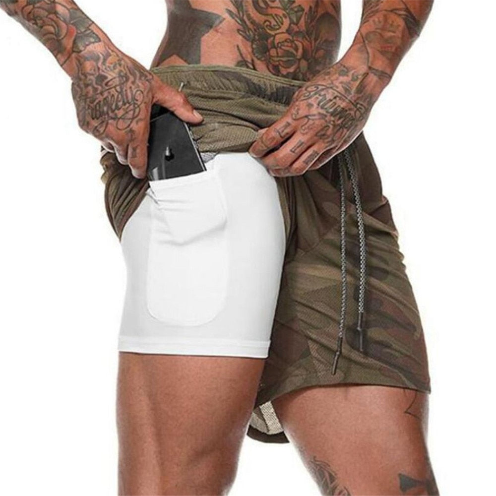 Compra brown-camo 2 in 1 Running double layer Shorts Quick Dry
