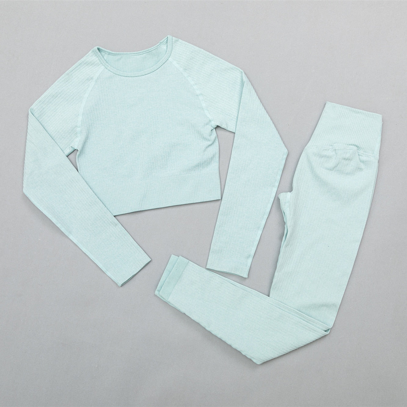 Comprar top-pants-blue 2 Pc Seamless Yoga and Sports Set  Long Sleeve Crop Top &amp; High Waist Leggings