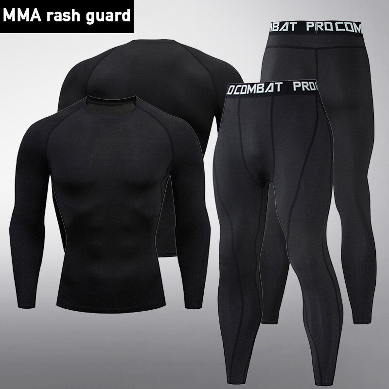 Comprar black-1 2pc Set Jogging and Gym underlayer suit for Men. Long Sleeve top &amp; leggings