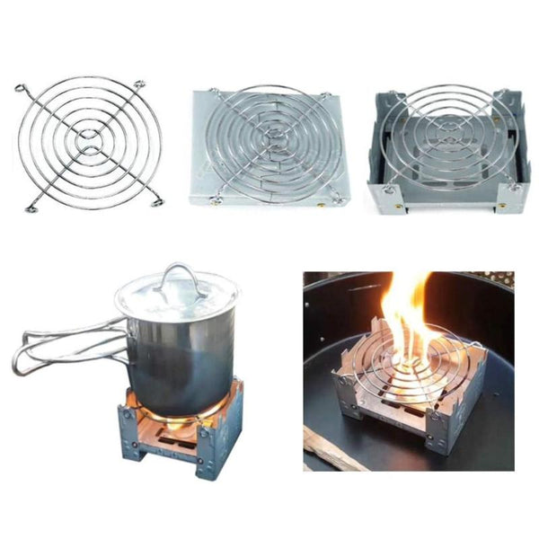 Portable Camping Wood Stove Outdoor Camping Foldable Wax Furnace with Stainless Steel Disc Wire Bracket Picnic Equipment