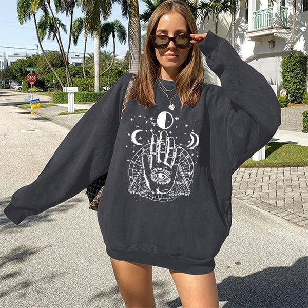 Vintage Palms and Eyes Print drop shoulder over size Sweatshirts for Women