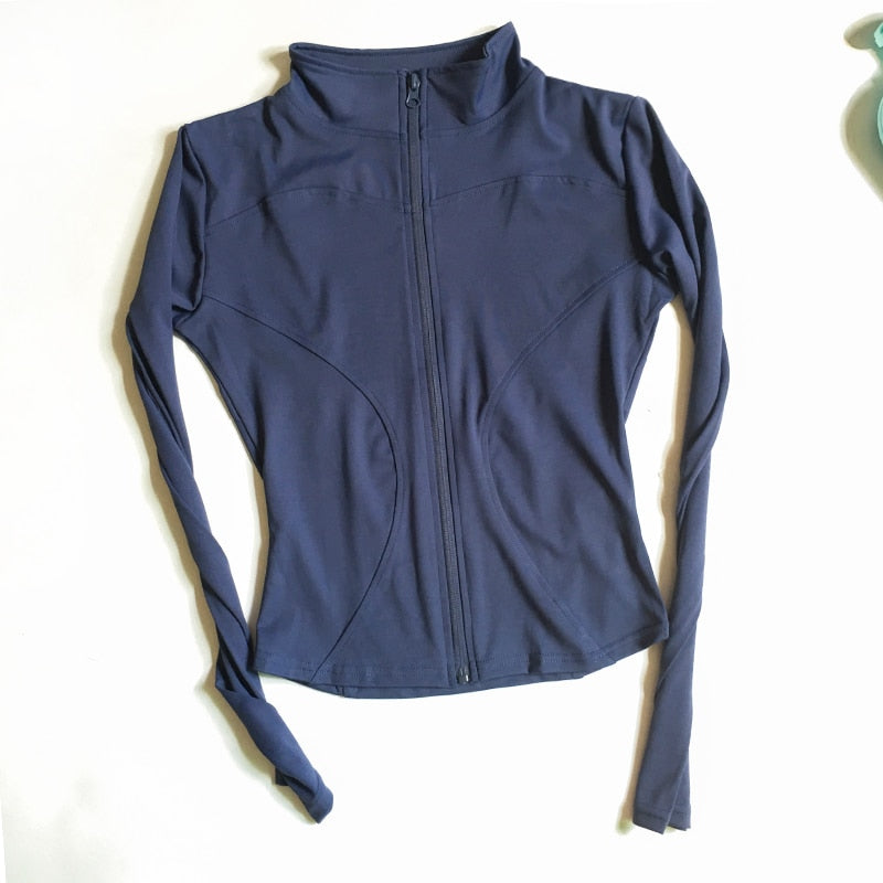 Buy navy Peeli Long Sleeve Sports Jacket Women Zip Fitness Yoga Shirt Winter Warm Gym Top Activewear Running Coats Workout Clothes Woman