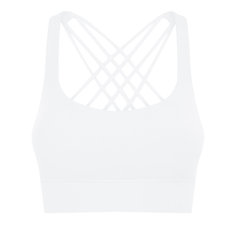  Breathable Quick Dry Cross back Crop Padded Sport Bra Top 