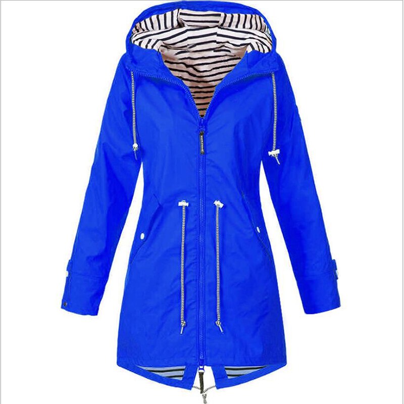 Solid Colour Waterproof and Windproof Hooded Raincoat for Women