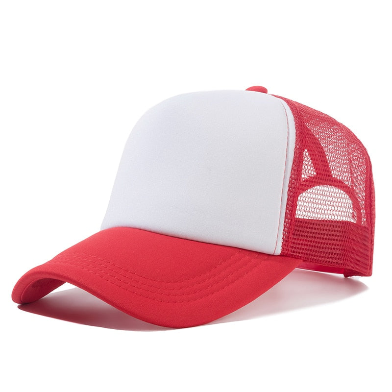 Acheter red-white Plain and Mesh  Adjustable Snapback Baseball Cap