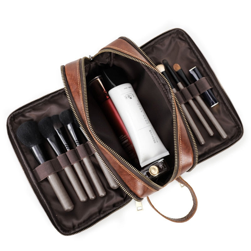 Newsbirds Leather Cosmetic and toiletries Bag for Men & Women