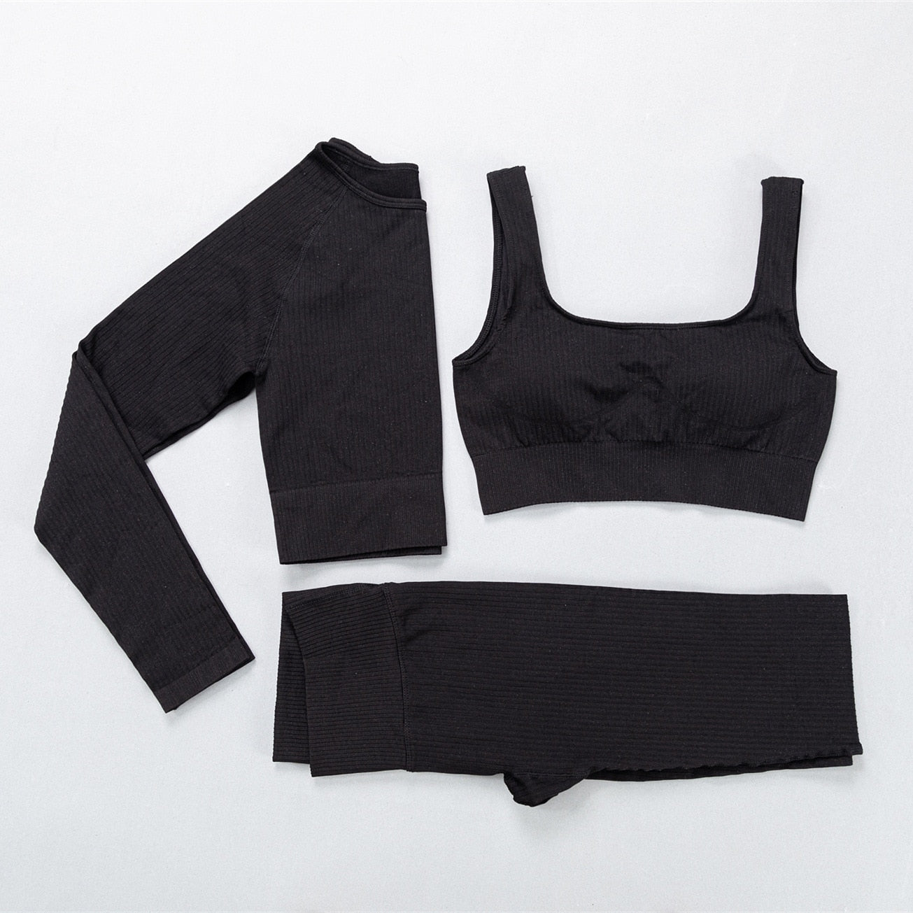 Acheter 3pcs-black 2 Pc Seamless Yoga and Sports Set  Long Sleeve Crop Top &amp; High Waist Leggings
