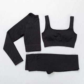 Compra 3pcs-black 2 Pc Seamless Yoga and Sports Set  Long Sleeve Crop Top &amp; High Waist Leggings