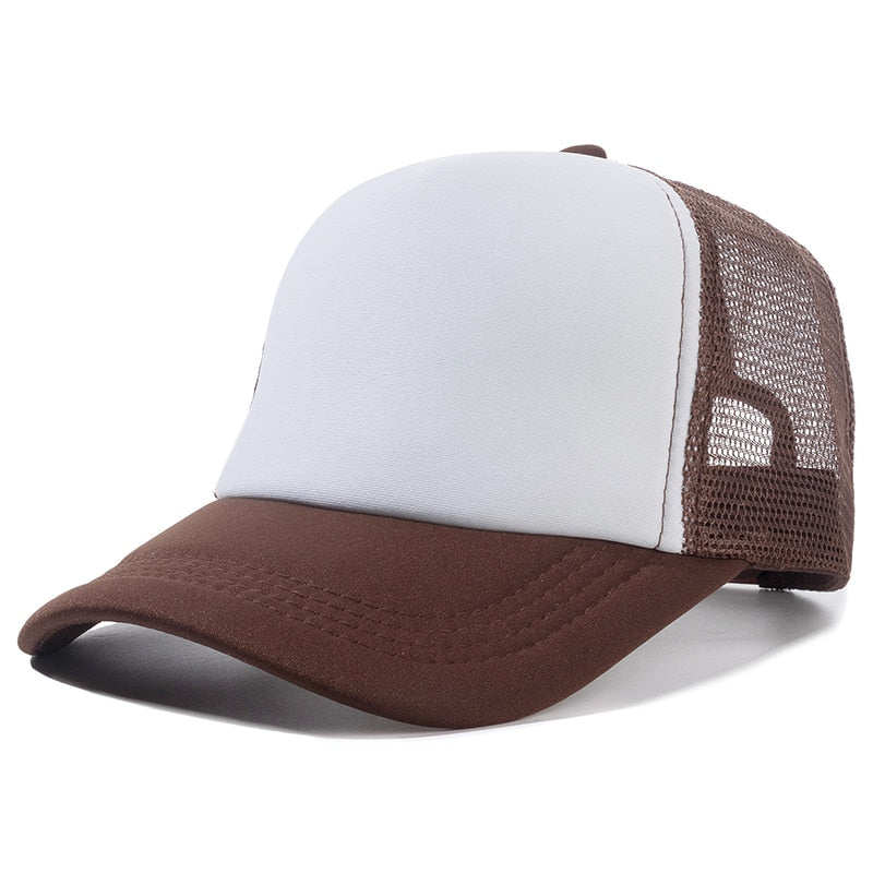 Buy coffee-white Plain and Mesh  Adjustable Snapback Baseball Cap