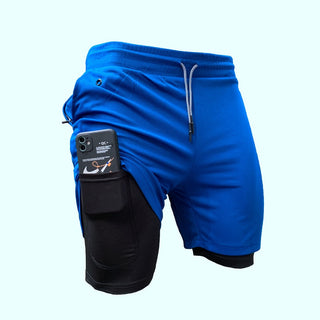 2 in 1 Training Shorts for Men double layer shorts blue
