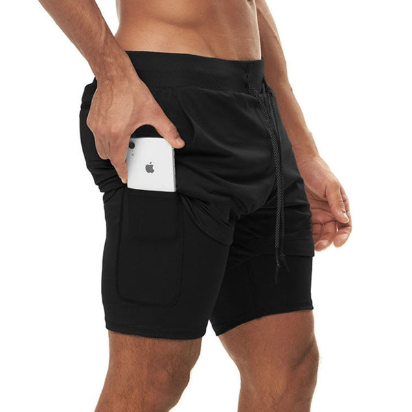 Gym & Running 2 Layer Shorts 2 IN 1 Fitness and workout Shorts for Men black