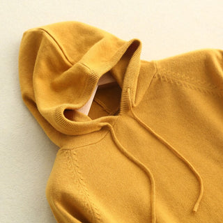 Compra yellow Woollen Long-Sleeve Pullover Loose-Fit Hoodie  for Women