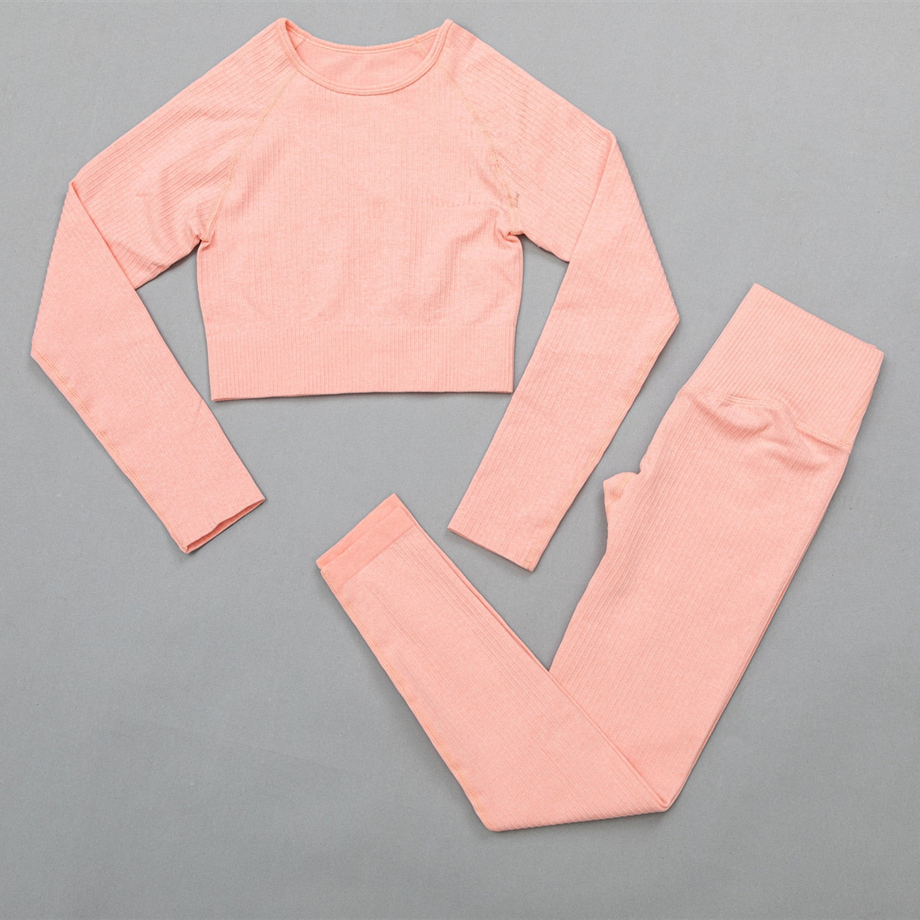 Buy top-pants-pink 2 Pc Seamless Yoga and Sports Set  Long Sleeve Crop Top &amp; High Waist Leggings