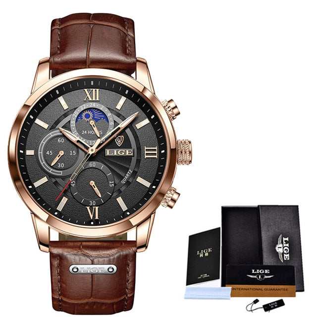 Top Brand Luxury military men watchTop Brand Luxury Men Wrist Watch Leather Quartz for men LIGE Watches 