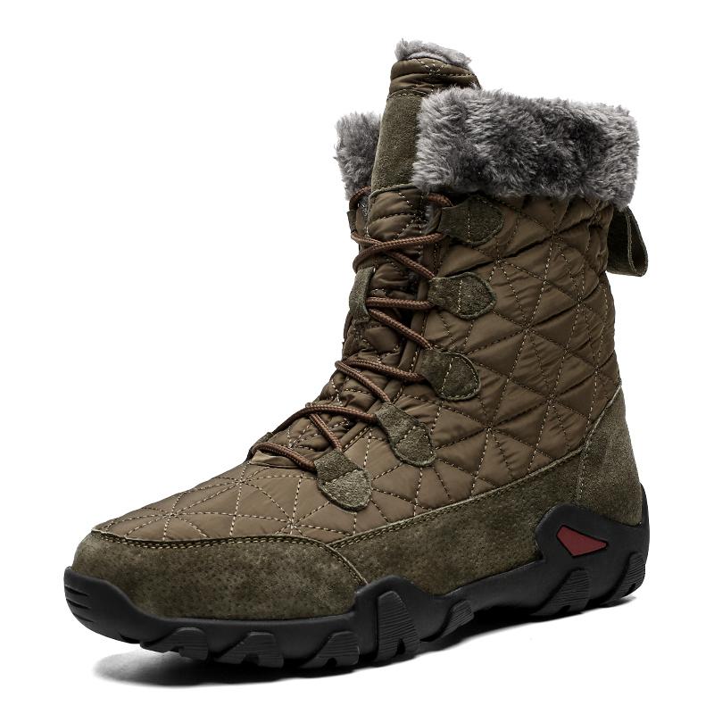 Buy army-green New Winter High Help Men Snow Boots Waterproof Man Boots Man Fur Thick Plush Warm Men&#39;s Boots Male Ankle Boots Big Size 38-48