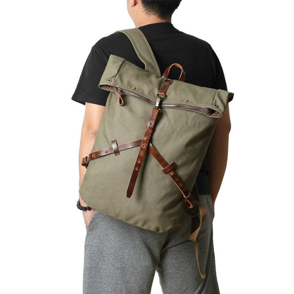 Large Vintage Gender Neutral canvas and leather backpack