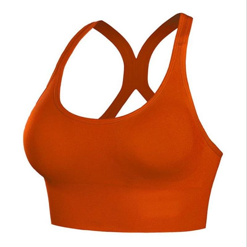 Buy red Shockproof Quick Dry Sports Bra Women Padded Gather Yoga Bra Push Up Gym Running Bra Seamless Workout Fitness Bra Top