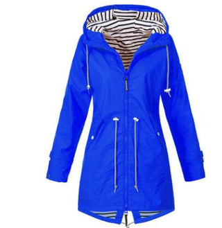 Compra blue Solid Colour Waterproof and Windproof Hooded Raincoat for Women