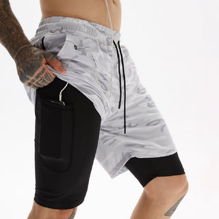 Compra white-camo 2 in 1 Training Shorts for Men double layer gym shorts