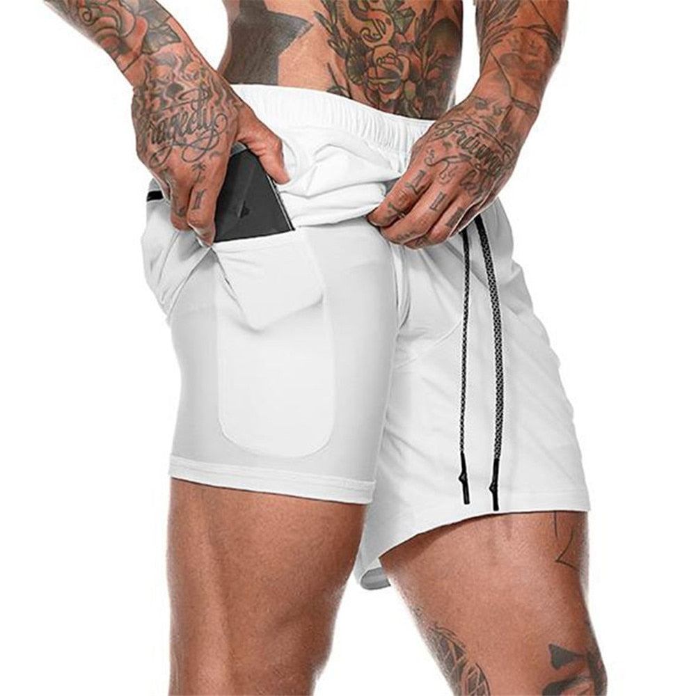 Buy white 2 in 1 Running double layer Shorts Quick Dry