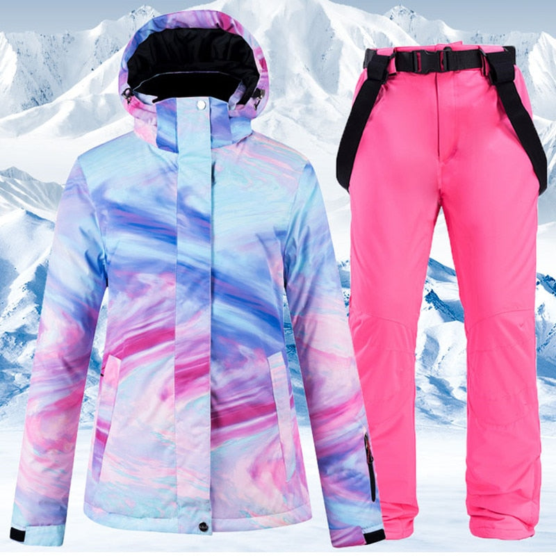 Warm Colorful Waterproof & Windproof Ski Suit for Women  Skiing and Snowboarding Jacket or Pants SetWarm Colorful Waterproof & Windproof Ski Suit for Women  Skiing and Snowboarding Jacket or Pants Set pink