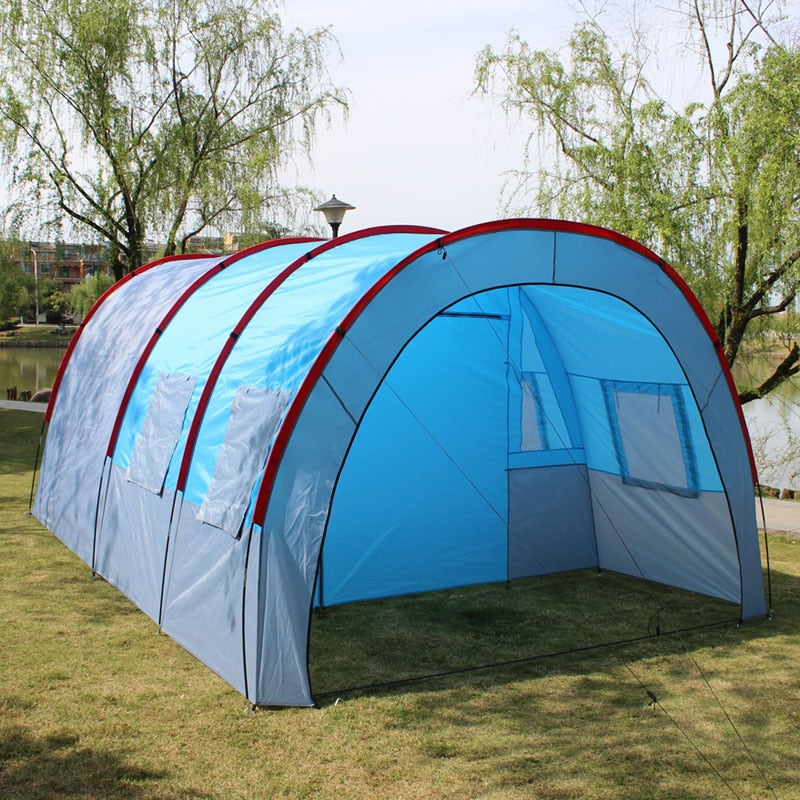 Large Camping tent Canvas Fiberglass 5-8 People Family Tunnel tent  