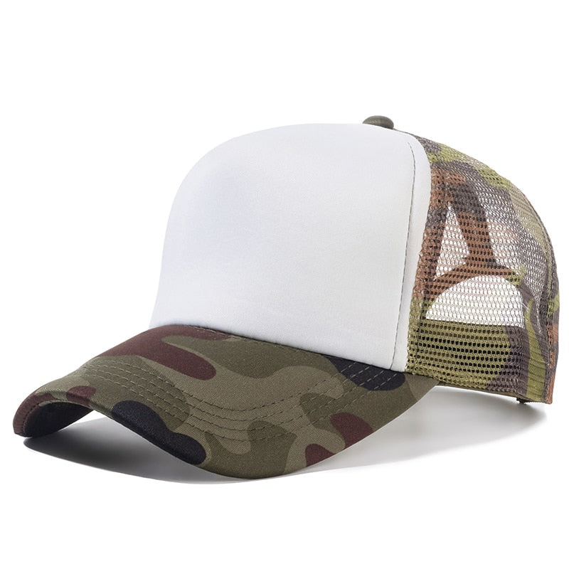 Acheter camouflage-white Plain and Mesh  Adjustable Snapback Baseball Cap