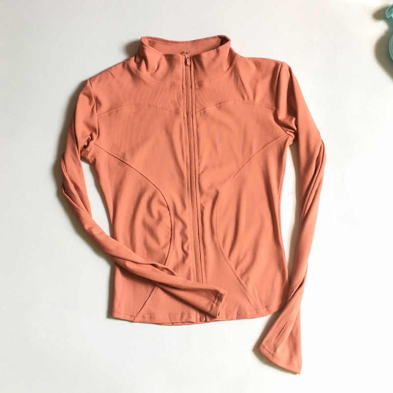Buy orange Peeli Long Sleeve Sports Jacket Women Zip Fitness Yoga Shirt Winter Warm Gym Top Activewear Running Coats Workout Clothes Woman
