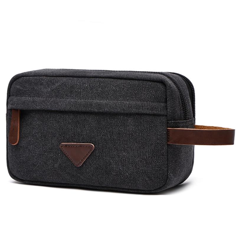 Buy black Men Travel Organizer Bags For Shaving Kits Canvas Cosmetic Makeup Toiletry Bag Double Compartments Women Beauty Case