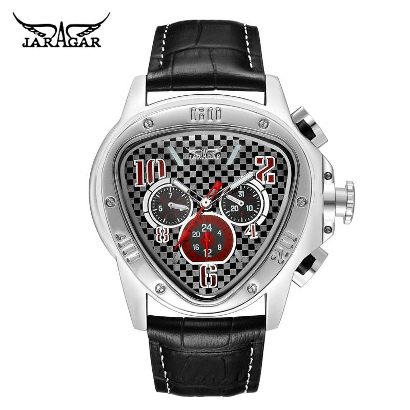 Jaragar Sport Watches Racing Design Geometric Triangle Genuine Leather 