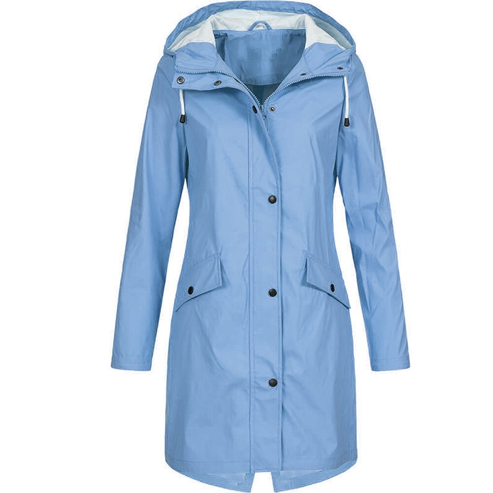 Compra blue Women Hiking Clothes Raincoat Lady Windbreaker Solid Color Trench Coat Hooded Outerwear 2022 Autumn Female Mountains Overcoat