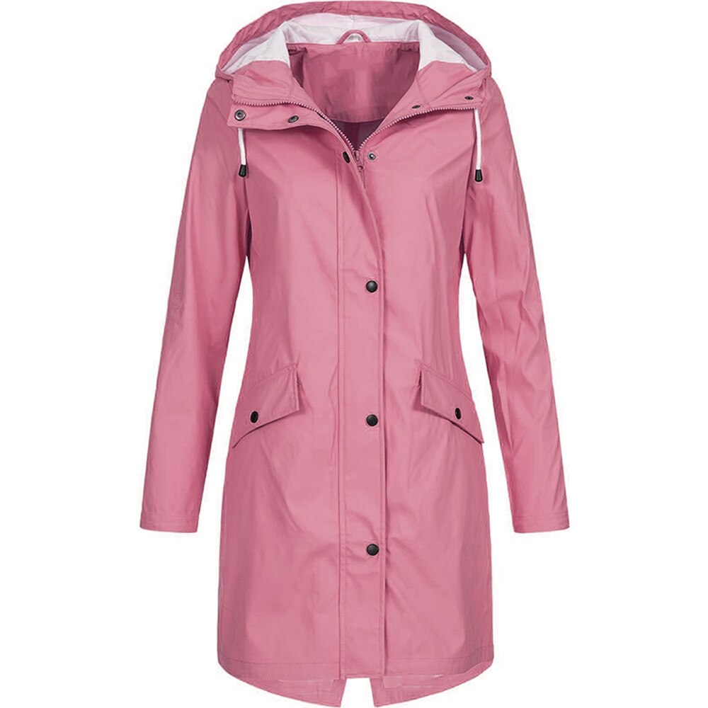 Acheter pink Women Hiking Clothes Raincoat Lady Windbreaker Solid Color Trench Coat Hooded Outerwear 2022 Autumn Female Mountains Overcoat