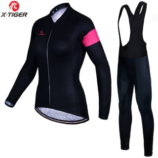 Buy bib-cycling-set Cycling Jersey 2pcs Set Breathable Anti-UV Long Sleeve Jersey and Pants for Ladies