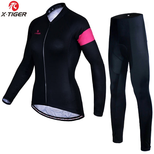Cycling Jersey 2pcs Set Breathable Anti-UV Long Sleeve Jersey and Pants for Ladies